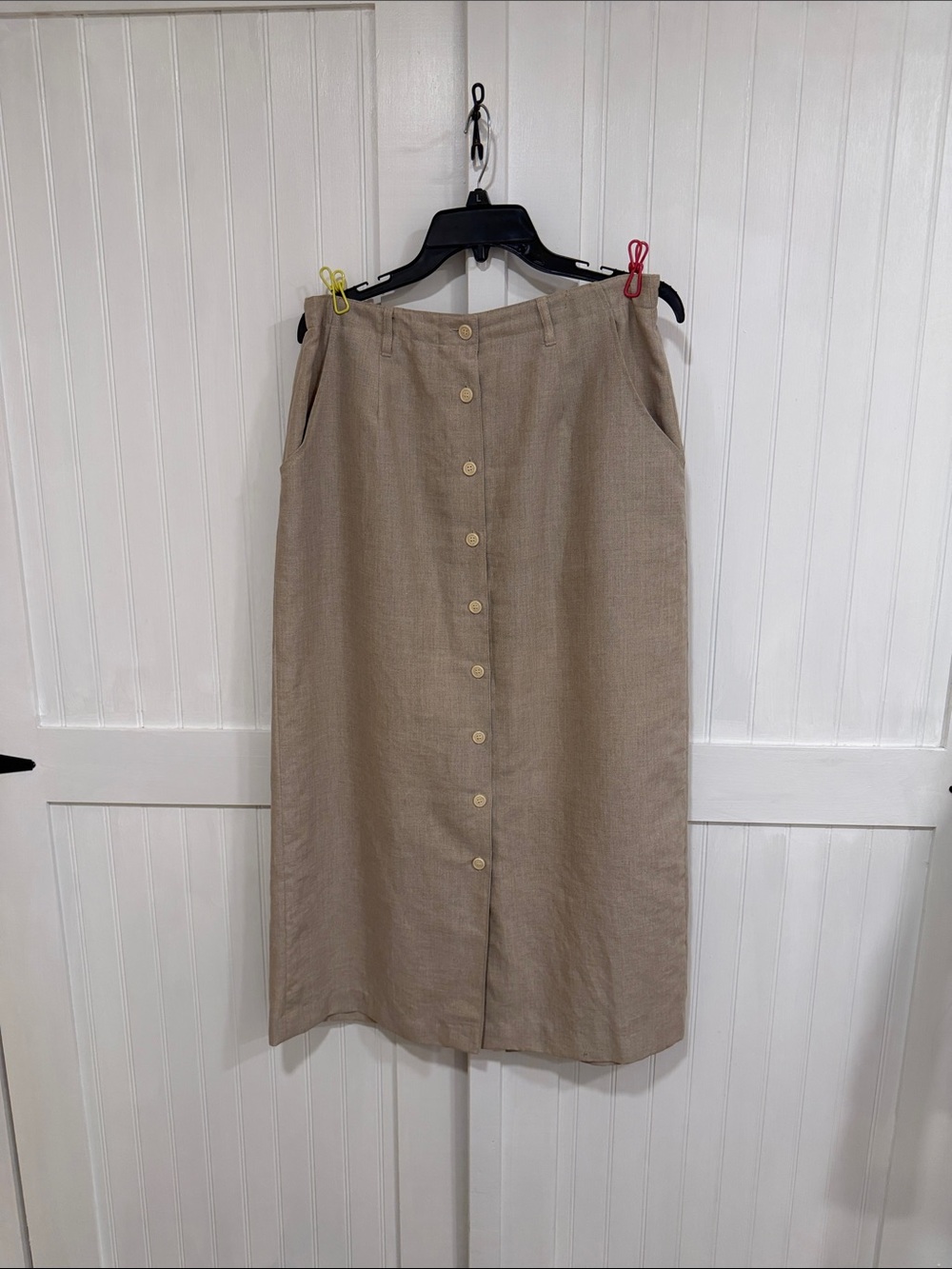 Orvis Tan Button-Front 100% Linen Midi Skirt size 14